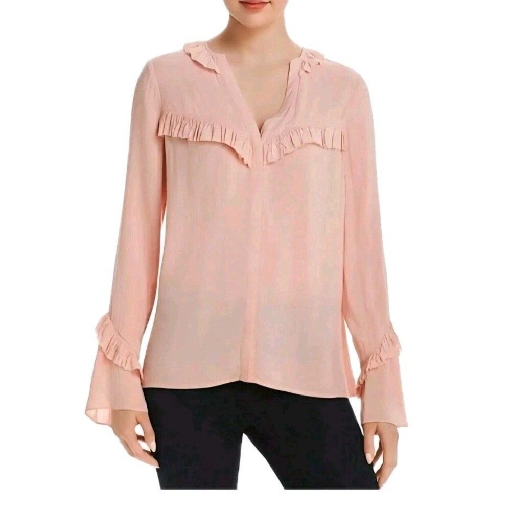 PAIGE Montel Misty Rose Ruffle Flare Cuff Button Front Blouse Small Western Boho